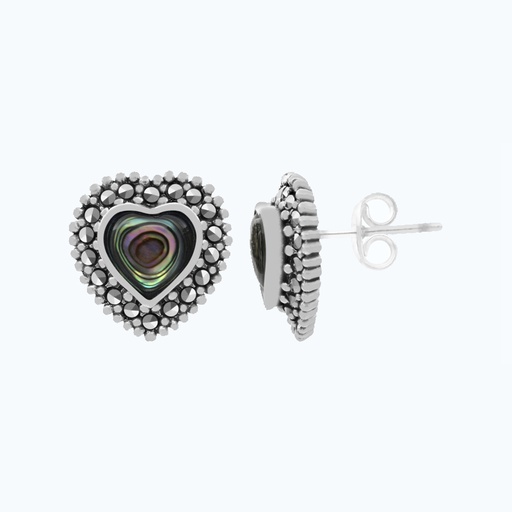 [EAR04MAR00ABAA459] Sterling Silver 925 Earring Embedded With Natural Blue Shell And Marcasite Stones