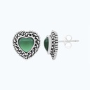 Sterling Silver 925 Earring Embedded With Natural Green Agate And Marcasite Stones