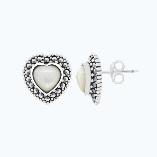 [EAR04MAR00MOPA459] Sterling Silver 925 Earring Embedded With Natural White Shell And Marcasite Stones