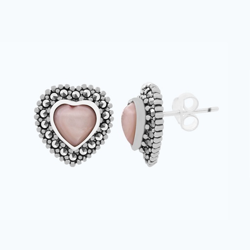 [EAR04MAR00PNKA459] Sterling Silver 925 Earring Embedded With Natural Pink Shell And Marcasite Stones
