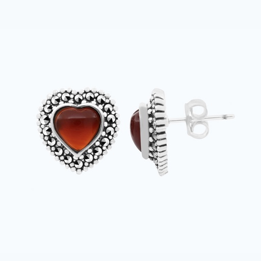 [EAR04MAR00RAGA459] Sterling Silver 925 Earring Embedded With Natural Aqiq And Marcasite Stones