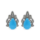 Sterling Silver 925 Earring Embedded With Natural Processed Turquoise And Marcasite Stones