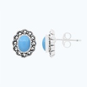 Sterling Silver 925 Earring Embedded With Natural Processed Turquoise And Marcasite Stones