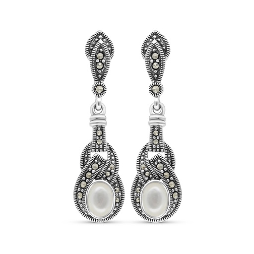 [EAR04MAR00MOPA283] Sterling Silver 925 Earring Embedded With Natural White Shell And Marcasite Stones