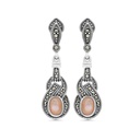 Sterling Silver 925 Earring Embedded With Natural Pink Shell And Marcasite Stones