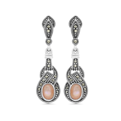[EAR04MAR00PNKA283] Sterling Silver 925 Earring Embedded With Natural Pink Shell And Marcasite Stones