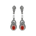 Sterling Silver 925 Earring Embedded With Natural Aqiq And Marcasite Stones