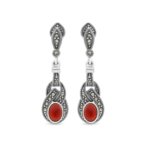 [EAR04MAR00RAGA283] Sterling Silver 925 Earring Embedded With Natural Aqiq And Marcasite Stones