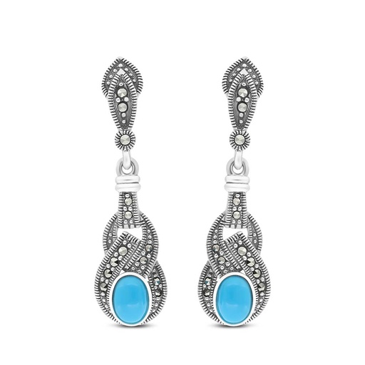 [EAR04MAR00TRQA283] Sterling Silver 925 Earring Embedded With Natural Processed Turquoise And Marcasite Stones