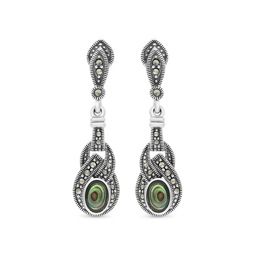 [EAR04MAR00ABAA283] Sterling Silver 925 Earring Embedded With Natural Blue Shell And Marcasite Stones