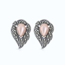 Sterling Silver 925 Earring Embedded With Natural Pink Shell And Marcasite Stones