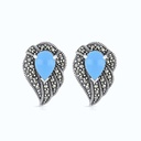 Sterling Silver 925 Earring Embedded With Natural Processed Turquoise And Marcasite Stones