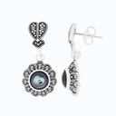 Sterling Silver 925 Earring Embedded With Natural Blue Shell And Marcasite Stones