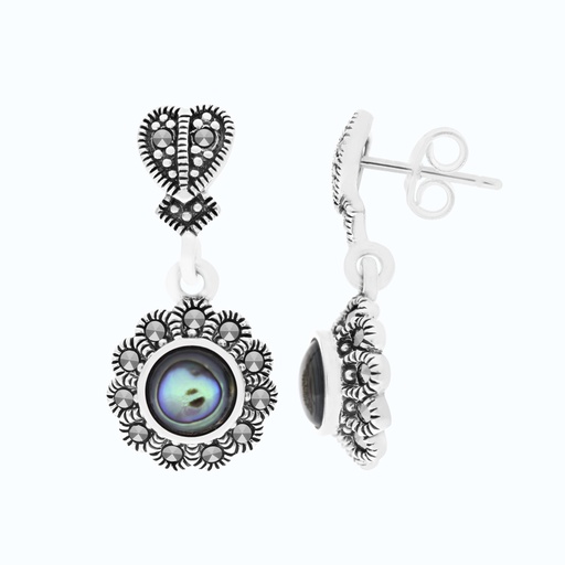 [EAR04MAR00ABAA462] Sterling Silver 925 Earring Embedded With Natural Blue Shell And Marcasite Stones