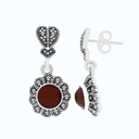 Sterling Silver 925 Earring Embedded With Natural Aqiq And Marcasite Stones