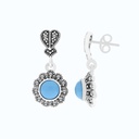 Sterling Silver 925 Earring Embedded With Natural Processed Turquoise And Marcasite Stones