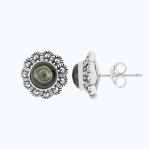 [EAR04MAR00ABAA463] Sterling Silver 925 Earring Embedded With Natural Blue Shell And Marcasite Stones