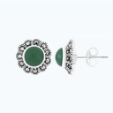 Sterling Silver 925 Earring Embedded With Natural Green Agate And Marcasite Stones