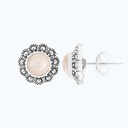 Sterling Silver 925 Earring Embedded With Natural Pink Shell And Marcasite Stones