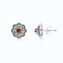 Sterling Silver 925 Earring Embedded With Natural Aqiq And Marcasite Stones