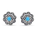 Sterling Silver 925 Earring Embedded With Natural Processed Turquoise And Marcasite Stones