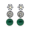 Sterling Silver 925 Earring Embedded With Natural Green Agate And Marcasite Stones