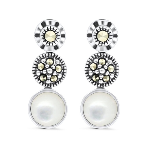 [EAR04MAR00MOPA465] Sterling Silver 925 Earring Embedded With Natural White Shell And Marcasite Stones