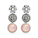 Sterling Silver 925 Earring Embedded With Natural Pink Shell And Marcasite Stones