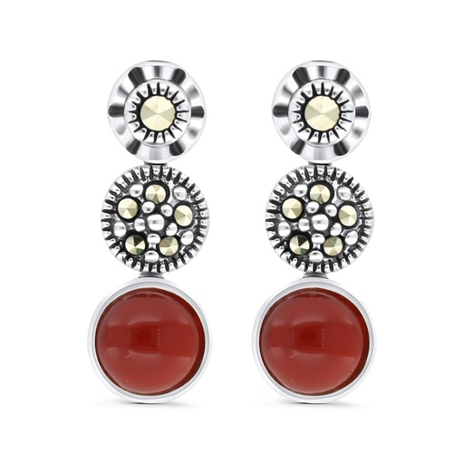 [EAR04MAR00RAGA465] Sterling Silver 925 Earring Embedded With Natural Aqiq And Marcasite Stones