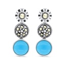 Sterling Silver 925 Earring Embedded With Natural Processed Turquoise And Marcasite Stones