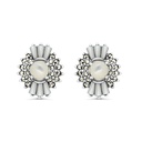 Sterling Silver 925 Earring Embedded With Natural White Shell And Marcasite Stones