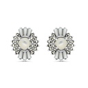 Sterling Silver 925 Earring Embedded With Natural White Shell And Marcasite Stones