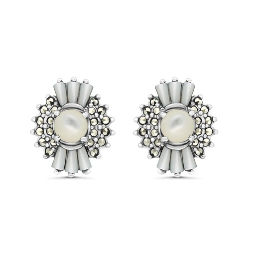 [EAR04MAR00MOPA284] Sterling Silver 925 Earring Embedded With Natural White Shell And Marcasite Stones