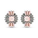 Sterling Silver 925 Earring Embedded With Natural Pink Shell And Marcasite Stones