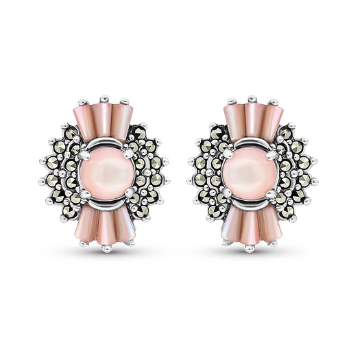 [EAR04MAR00PNKA284] Sterling Silver 925 Earring Embedded With Natural Pink Shell And Marcasite Stones