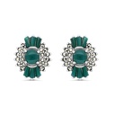 Sterling Silver 925 Earring Embedded With Natural Green Agate And Marcasite Stones