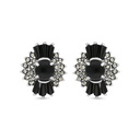 Sterling Silver 925 Earring Embedded With Natural Black Agate And Marcasite Stones