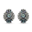 Sterling Silver 925 Earring Embedded With Natural Blue Shell And Marcasite Stones