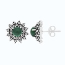 Sterling Silver 925 Earring Embedded With Natural Green Agate And Marcasite Stones