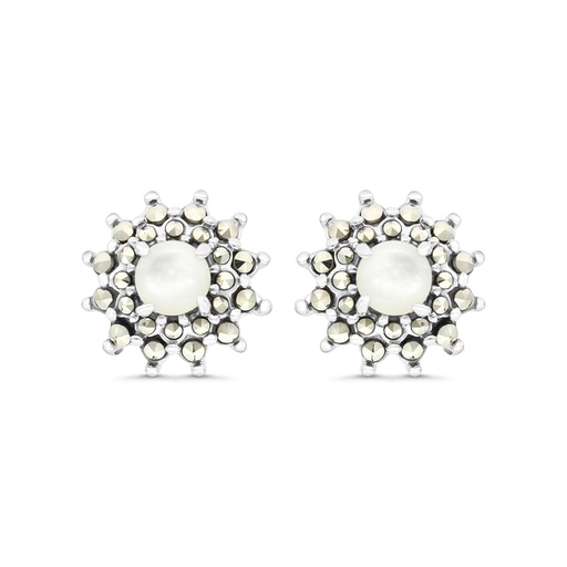 [EAR04MAR00MOPA466] Sterling Silver 925 Earring Embedded With Natural White Shell And Marcasite Stones