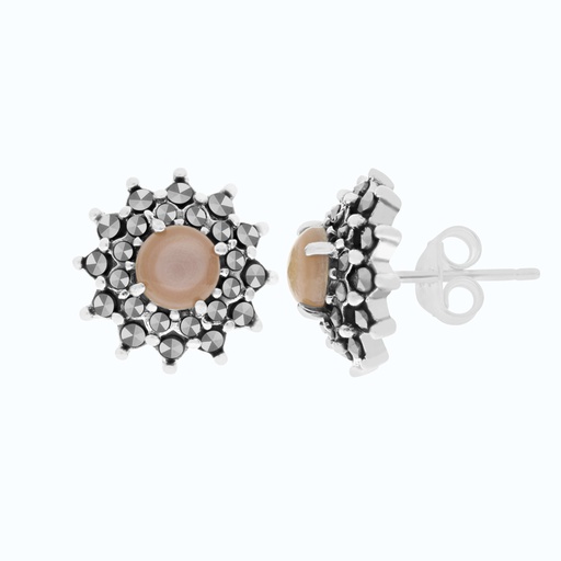 [EAR04MAR00PNKA466] Sterling Silver 925 Earring Embedded With Natural Pink Shell And Marcasite Stones