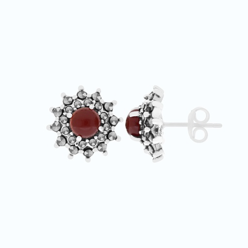 [EAR04MAR00RAGA466] Sterling Silver 925 Earring Embedded With Natural Aqiq And Marcasite Stones
