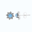 Sterling Silver 925 Earring Embedded With Natural Processed Turquoise And Marcasite Stones