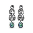 Sterling Silver 925 Earring Embedded With Natural Blue Shell And Marcasite Stones