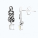 Sterling Silver 925 Earring Embedded With Natural White Shell And Marcasite Stones