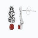 Sterling Silver 925 Earring Embedded With Natural Aqiq And Marcasite Stones