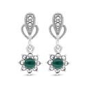 Sterling Silver 925 Earring Embedded With Natural Green Agate And Marcasite Stones