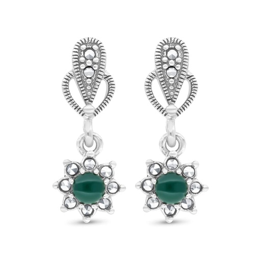 [EAR04MAR00GAGA469] Sterling Silver 925 Earring Embedded With Natural Green Agate And Marcasite Stones