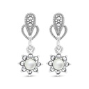 Sterling Silver 925 Earring Embedded With Natural White Shell And Marcasite Stones