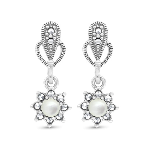 [EAR04MAR00MOPA469] Sterling Silver 925 Earring Embedded With Natural White Shell And Marcasite Stones